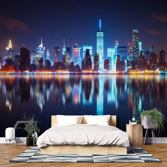 NYC Skyline Wall Mural – Manhattan Night Lights Wallpaper Vn892