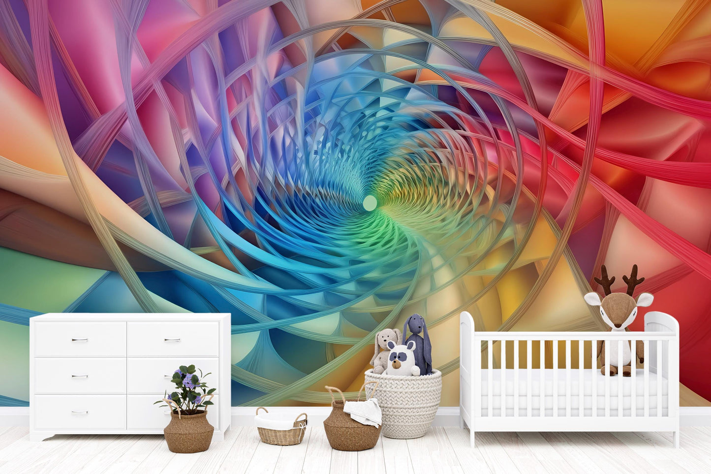 Rainbow Spiral Wall Mural – 3D Optical Illusion Kids Room Wallpaper Vn914