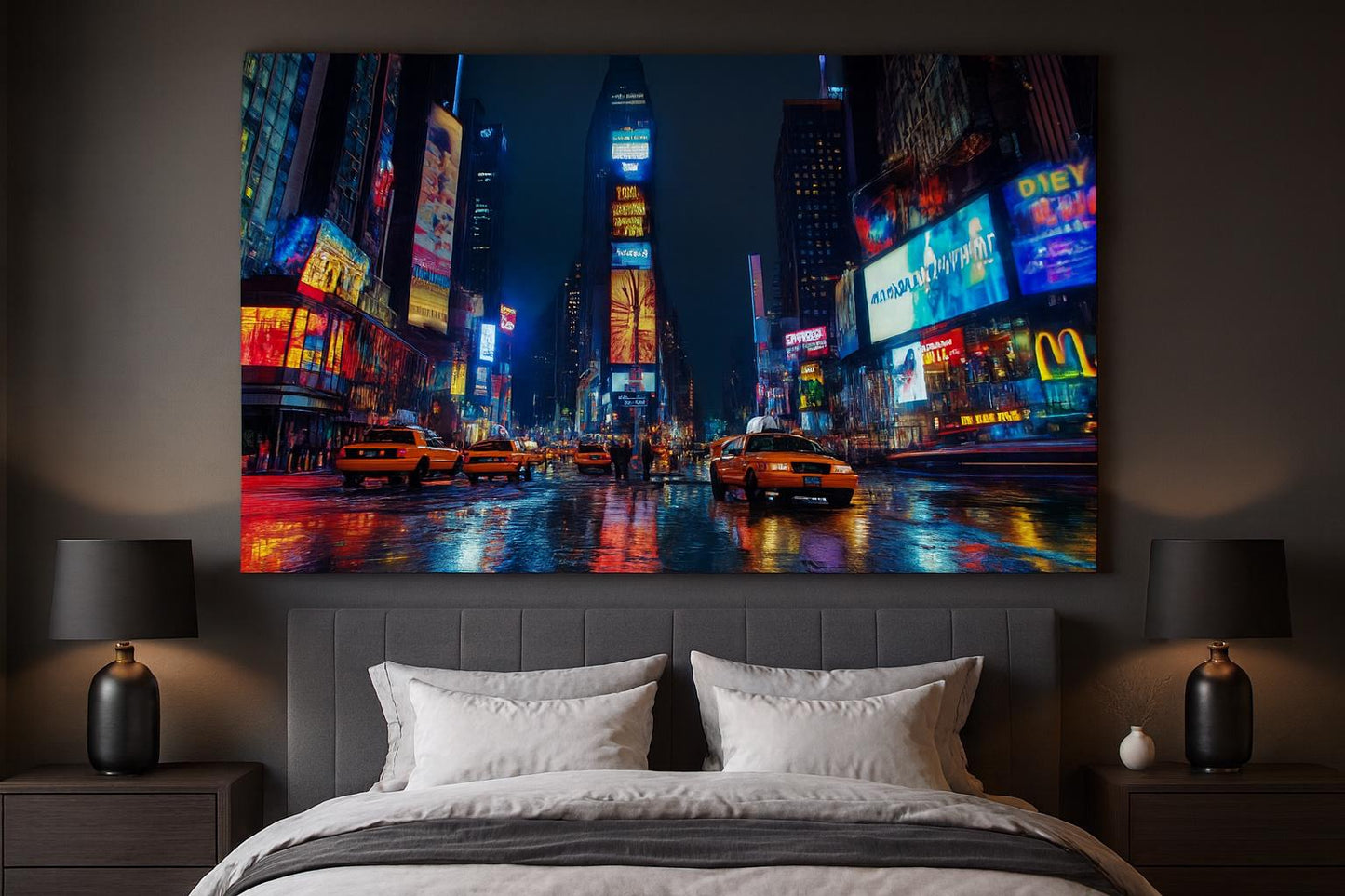 Times Square Wall Mural – NYC Night City Taxi Lights Wallpaper, Abstract Wallpaper Vn901