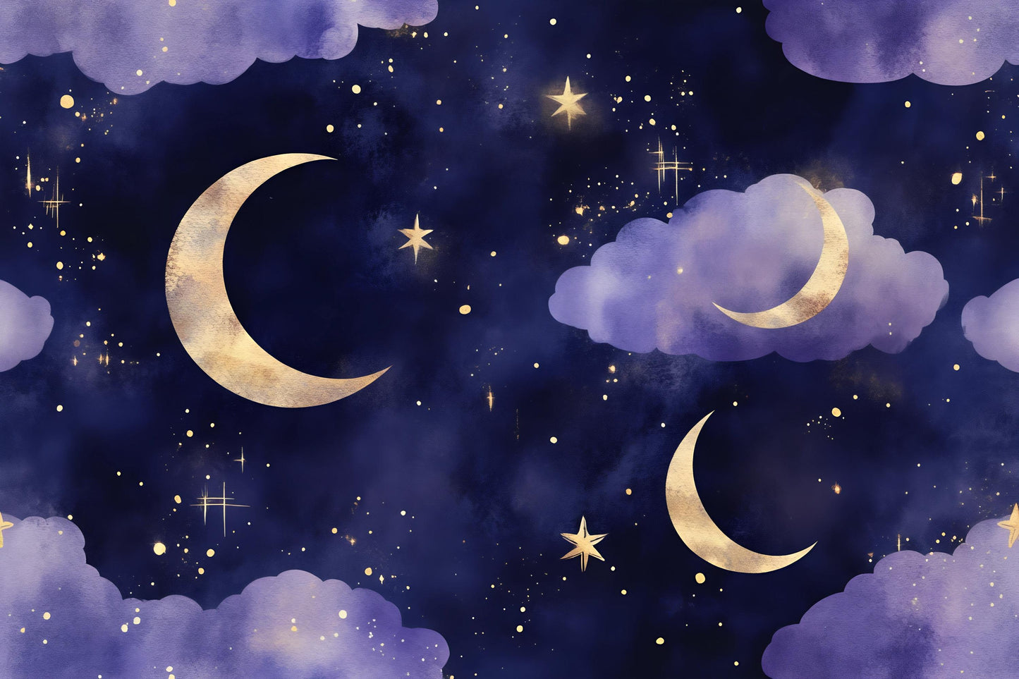 Moon and Stars Mural – Purple Night Sky Nursery Wallpaper Baby Room Decor Vn995
