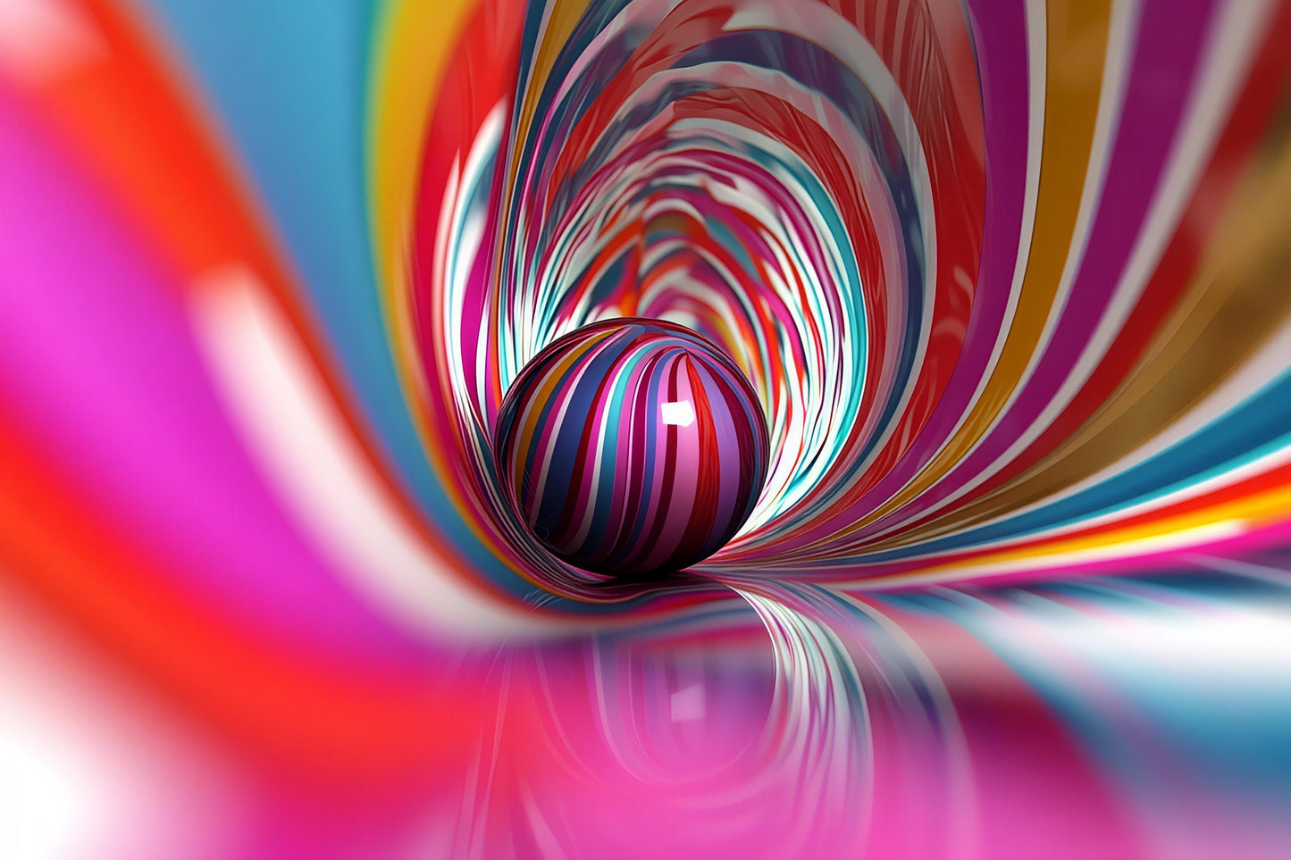 Colorful 3D Tunnel Wall Mural – Rainbow Striped Sphere Wallpaper Vn911