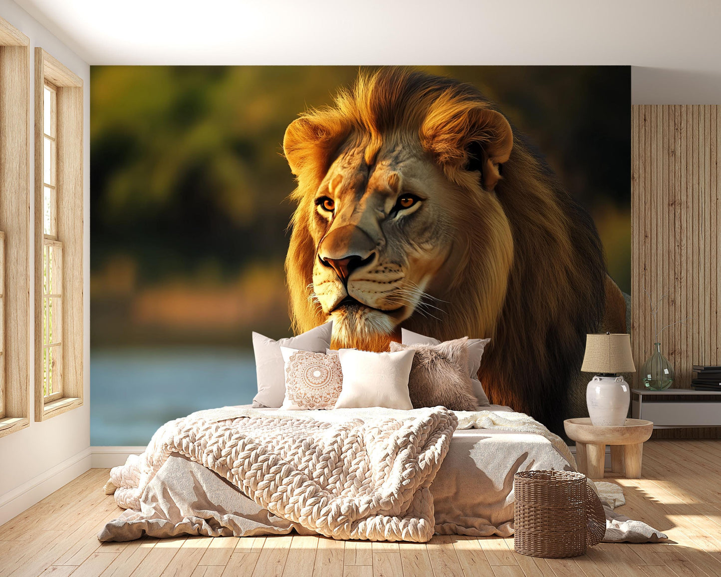 Lion Wall Mural – Safari Jungle Wallpaper, Majestic Wildlife Accent Wall for Kids Room or Nursery Vn863