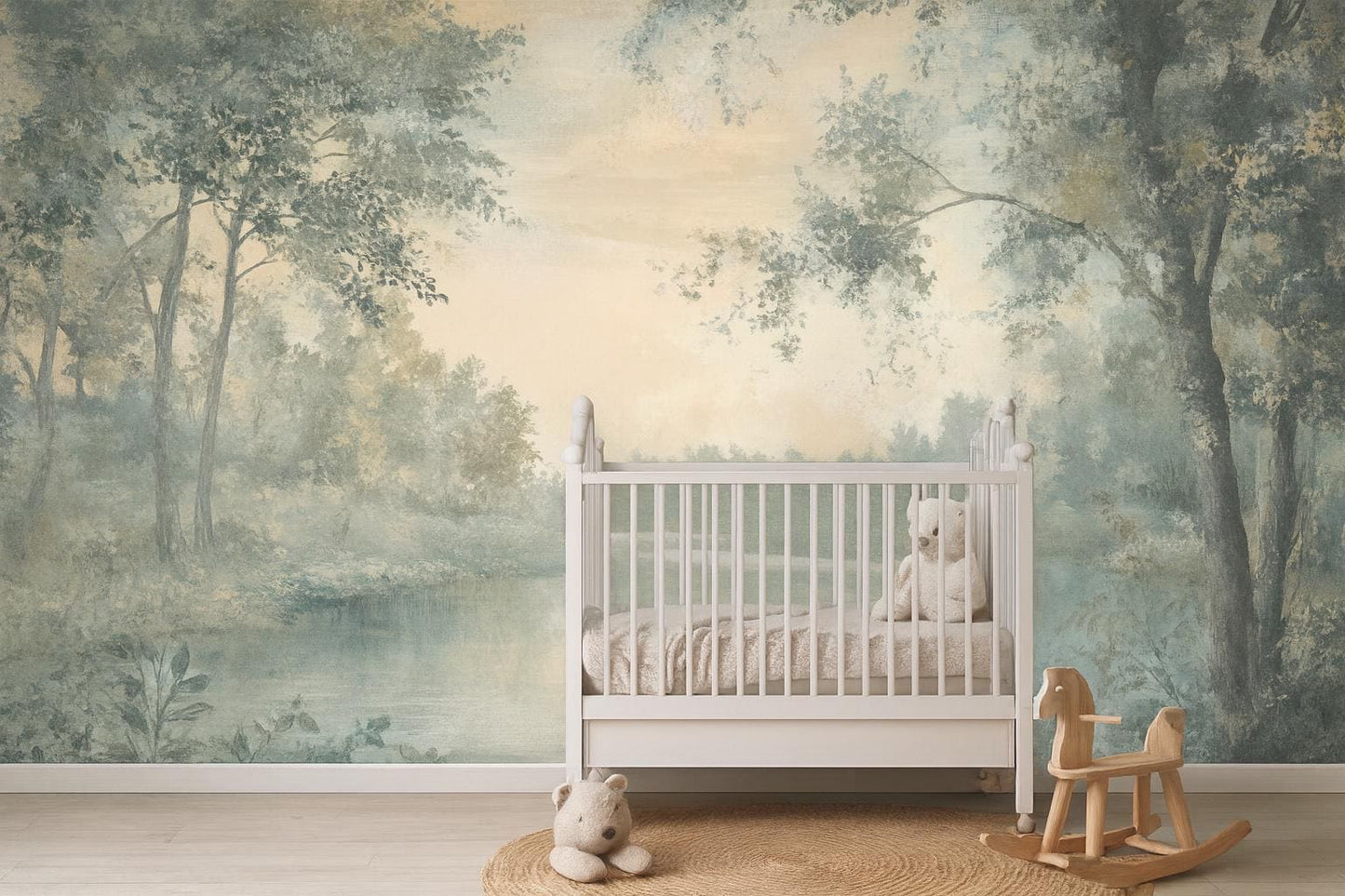 Calm River Forest Wall Mural – Nature Landscape Wallpaper for Bedroom & Living Room Vn975