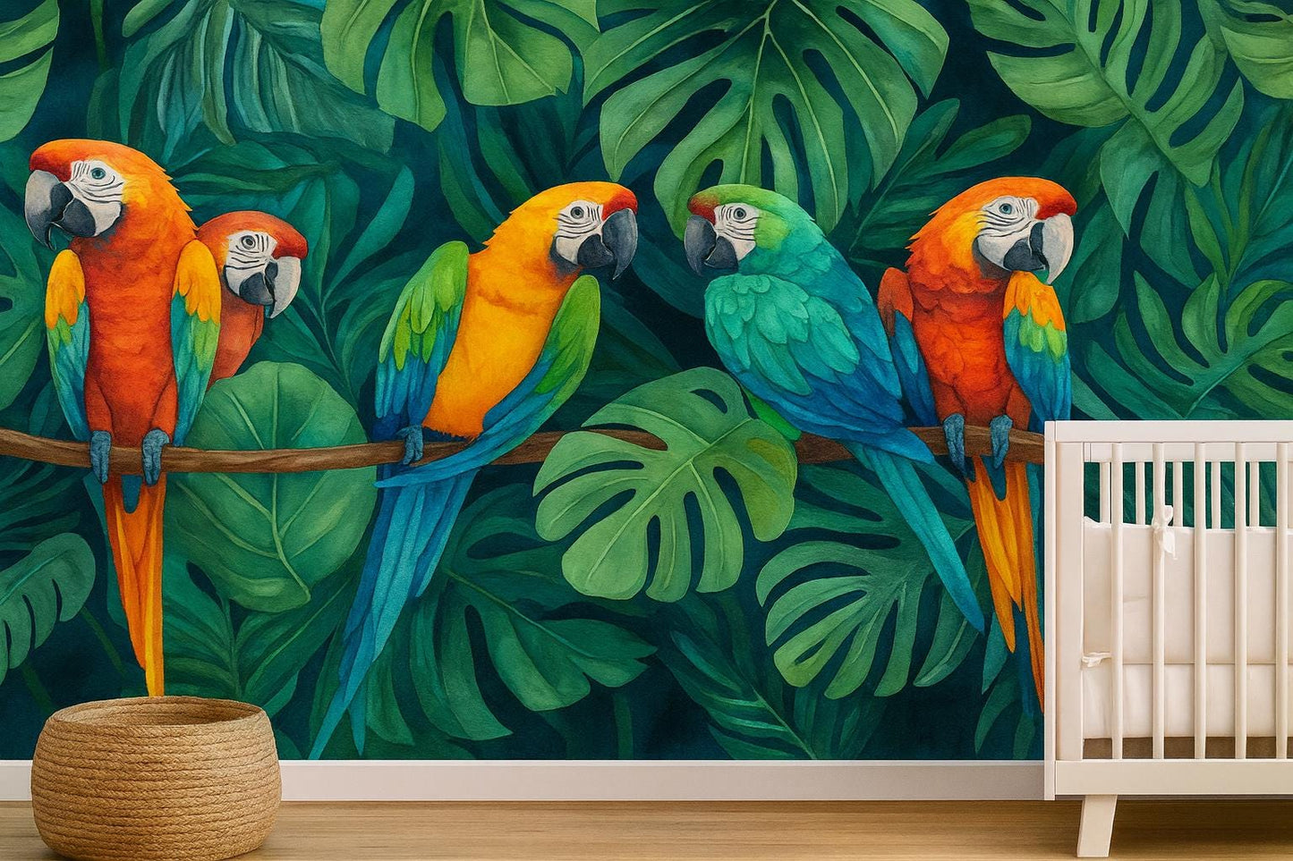 Tropical Parrot Wall Mural – Colorful Jungle Nursery Decor Vn960