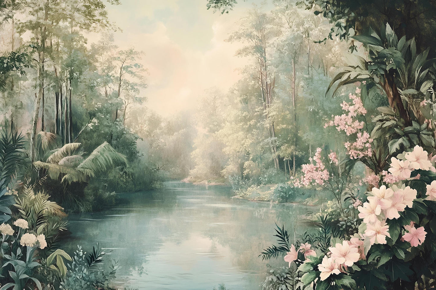 Floral River Wall Mural – Nature Landscape Wallpaper Vn970