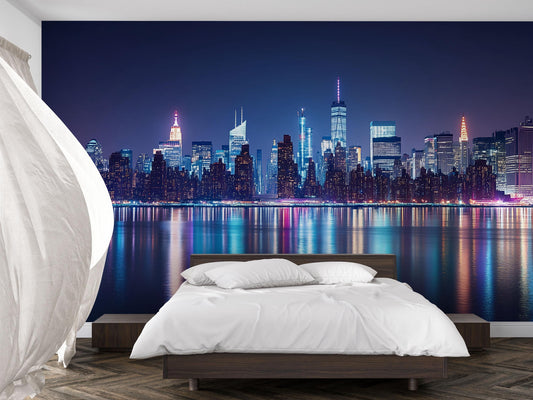 NYC Skyline Wall Mural – Night Cityscape Wallpaper for Bedroom or Living Room Vn894