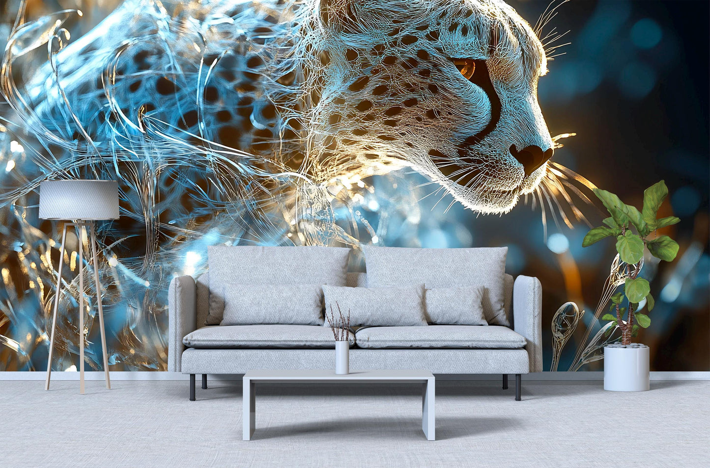 Fierce Leopard Jungle Wall Mural – Large Wild Cat Art for Living Room – Jungle Predator Wallpaper for Home Decor Vn542