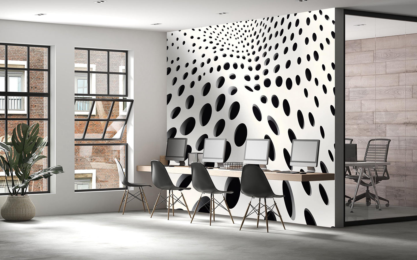 3D Geometric Wall Mural – Black and White Optical Illusion Wallpaper, Modern Accent Wall for Office or Home Vn849