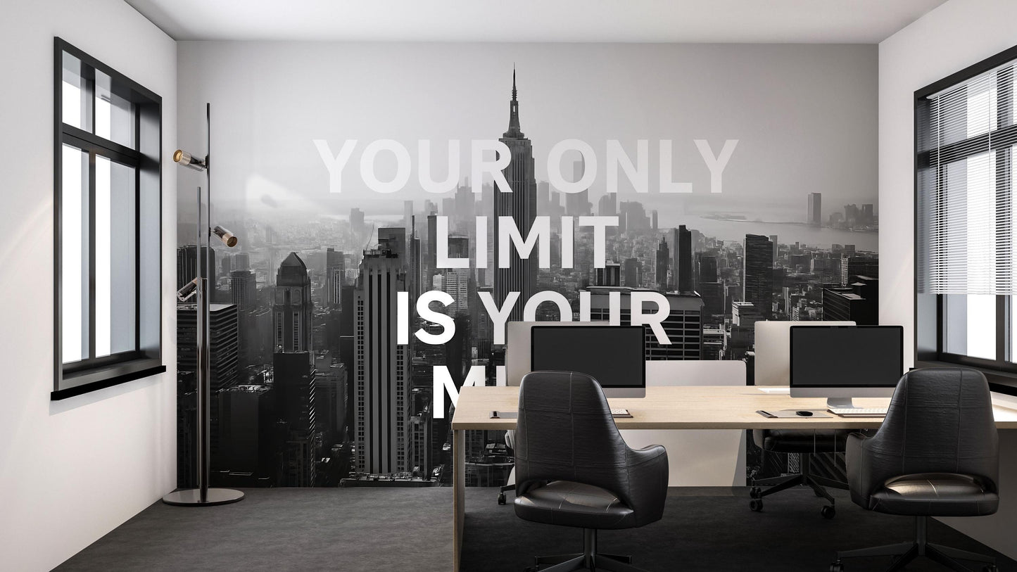 Motivational Office Wall Mural – Your Only Limit Is Your Mind Quote – Manhattan Night Lights Wallpaper Vn893