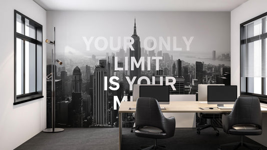 Motivational Office Wall Mural – Your Only Limit Is Your Mind Quote – Manhattan Night Lights Wallpaper Vn893