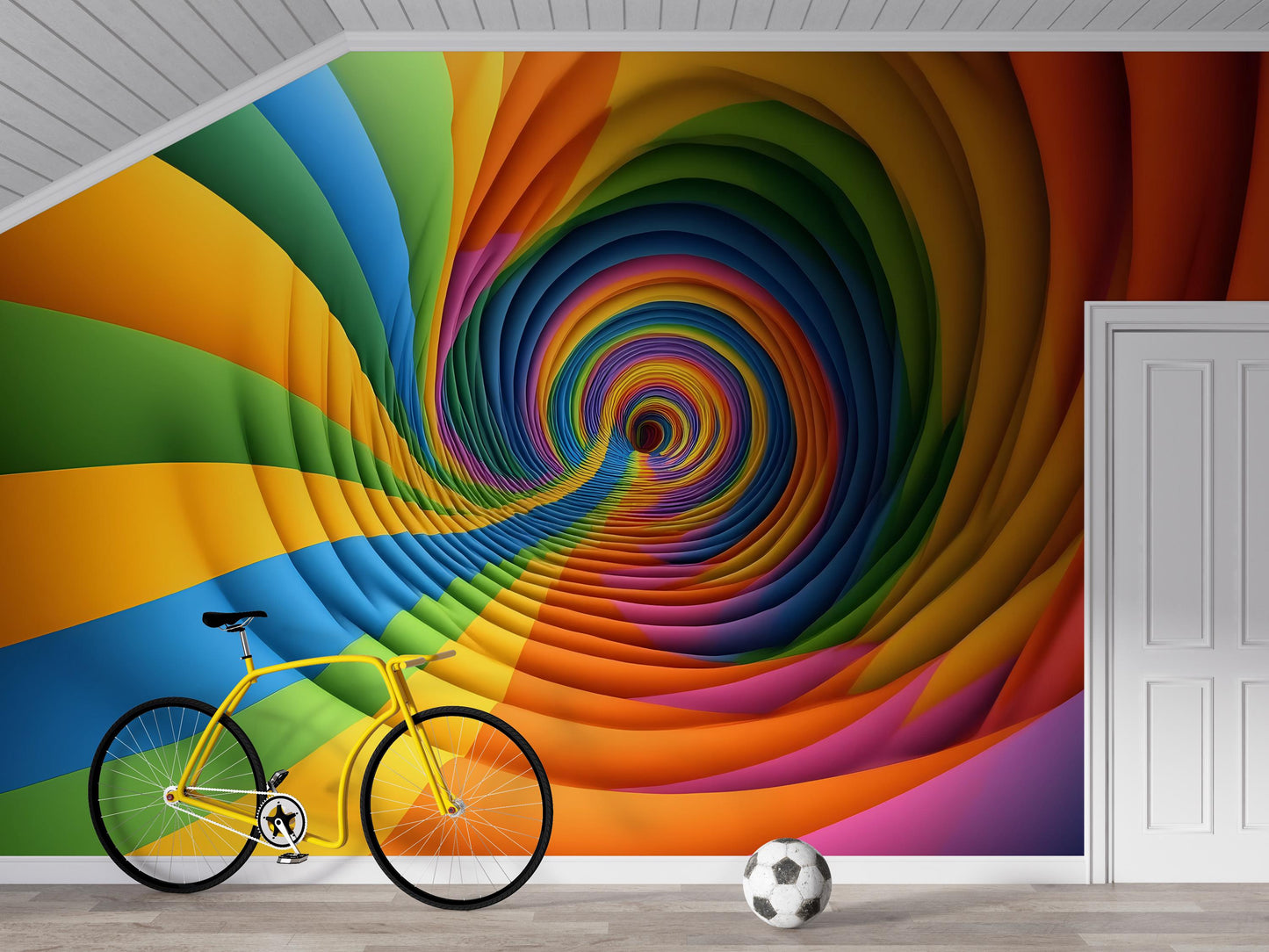 Rainbow 3D Tunnel Wall Mural – Colorful Optical Illusion Wallpaper Vn908