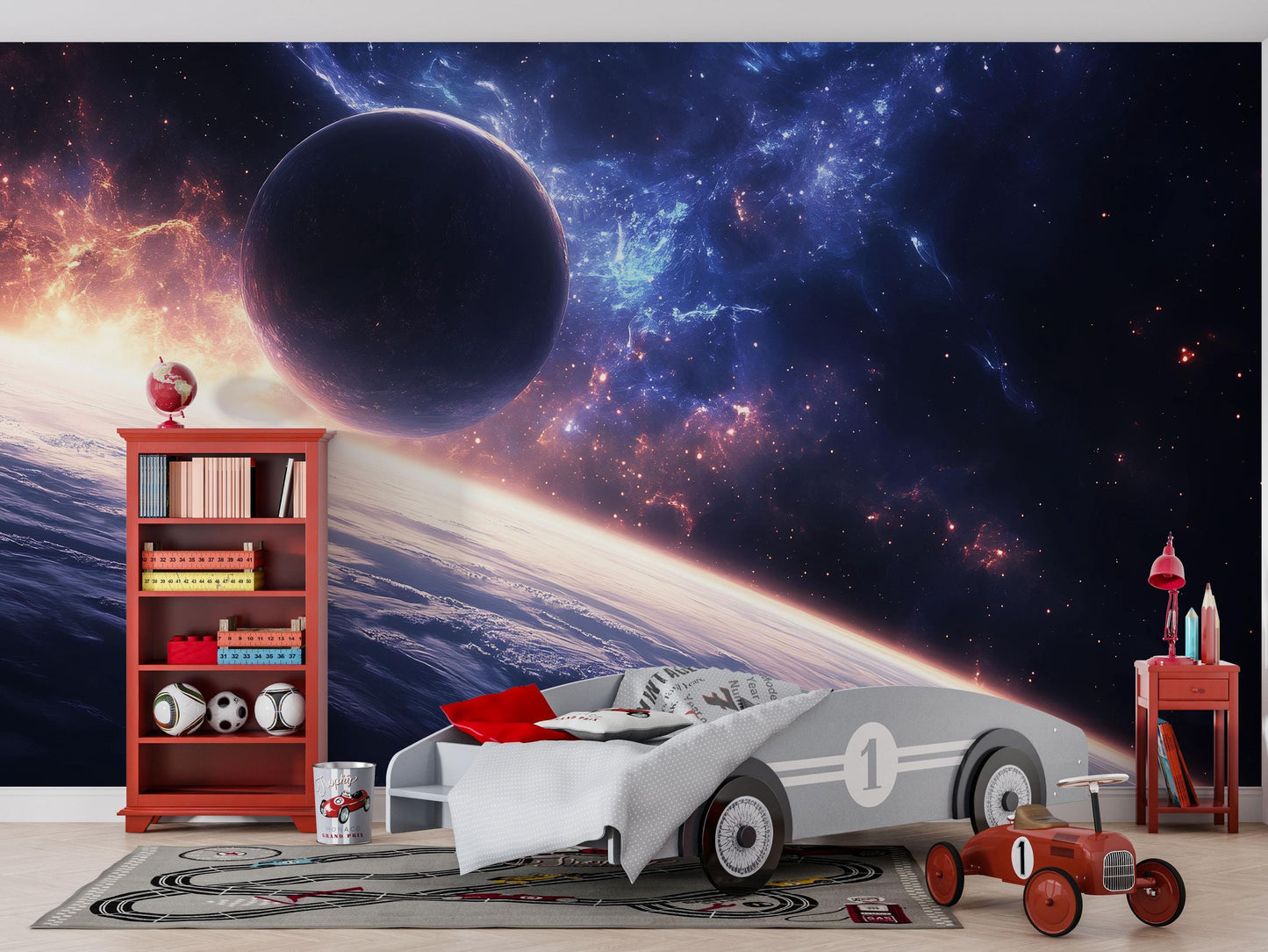 Space Planet Wall Mural – Galaxy Wallpaper with Stars & Nebula, Cosmic Accent Wall for Living Room or Bedroom Vn865