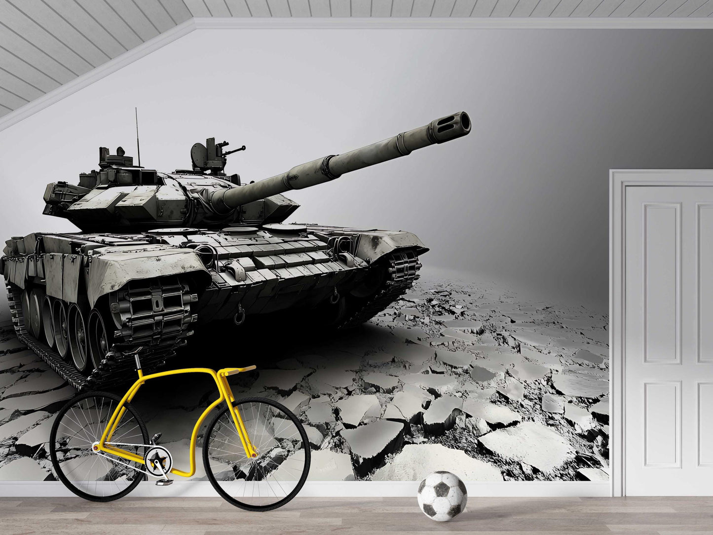 Modern Tank Wall Mural – Military Tank Wallpaper for Boys Room, Teen Bedroom Decor, Realistic War Vehicle Art for Wall Vn454