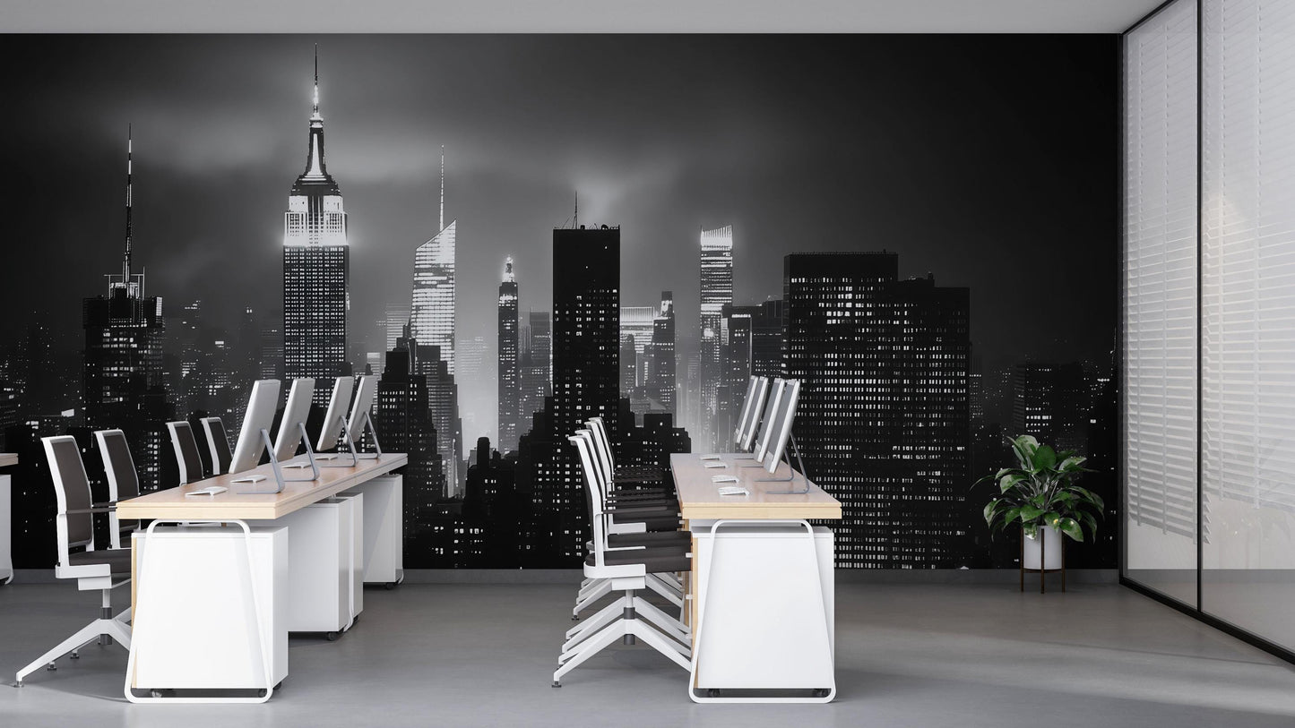 NYC Skyline Wall Mural – Black White Empire State Wallpaper, Modern City Decor Vn887