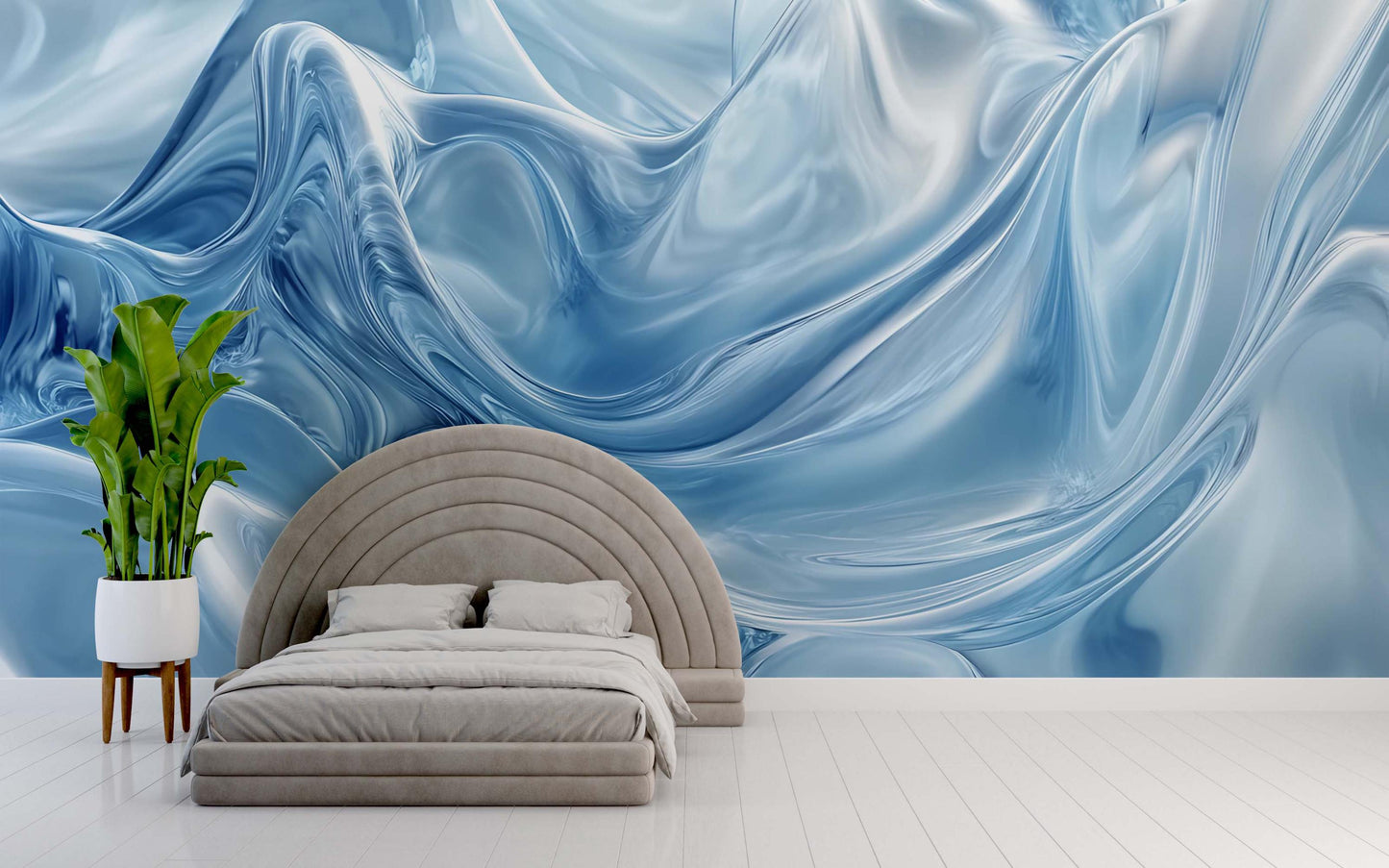 Abstract Blue Swirl Wall Mural, Modern Bedroom Wallpaper, Ocean Wave Effect Art, Luxury Interior Accent Wall Decor Vn752