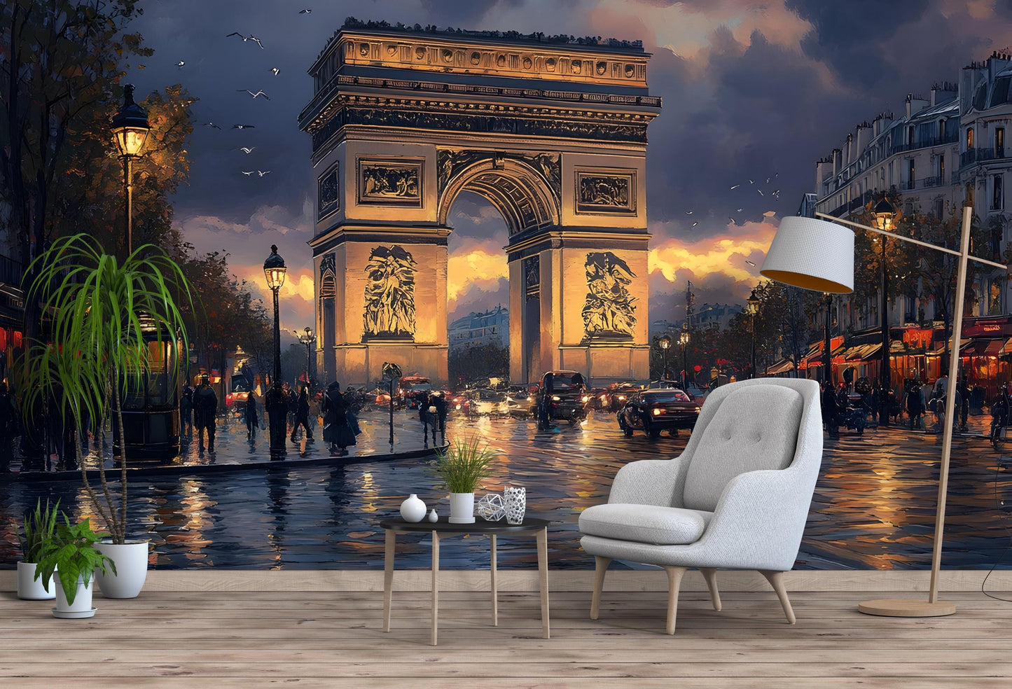 Paris Wall Mural – Arc de Triomphe Street Scene at Dusk  Vn065