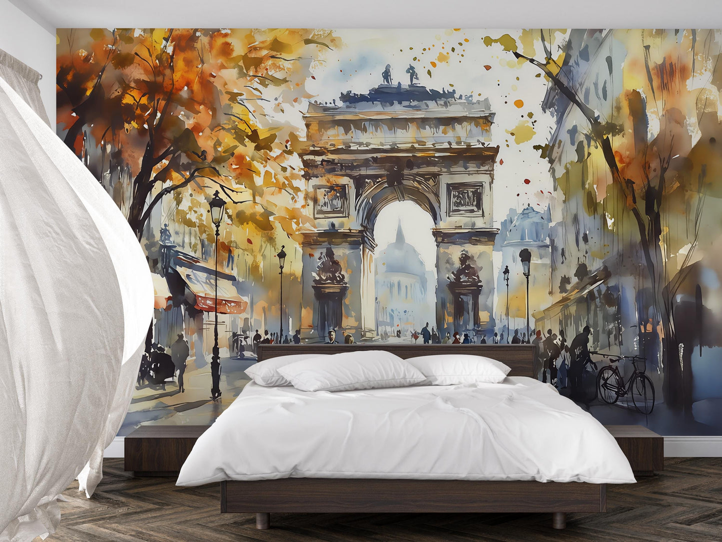 Arc de Triomphe Wall Mural – Paris Watercolor Landmark Wallpaper Vn936