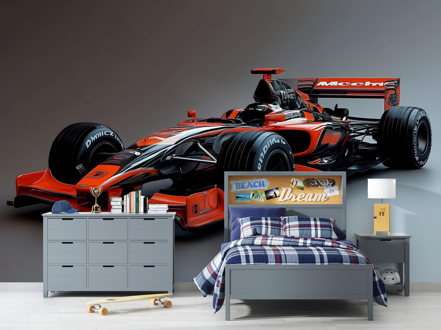 Formula 1 Wall Mural – McLaren Racing Car Wallpaper for Boys Bedroom & Gamer Room Vn878