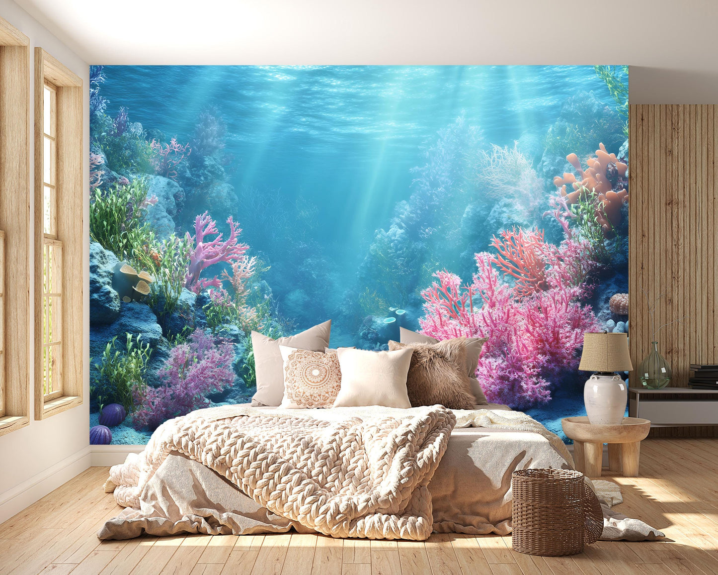 Underwater Coral Reef Wall Mural – Ocean Scene Coastal Home Décor Vn818