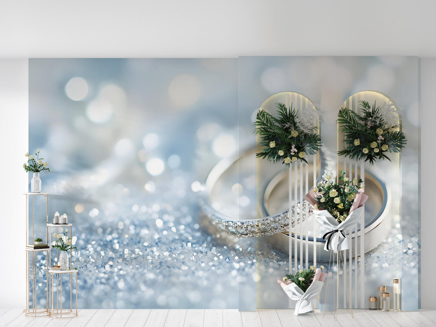 Romantic Wedding Cafe Wall Art | Elegant Ring Background Mural Print | Modern Love-Themed Wall Decor for Home or Event Venue Vn505