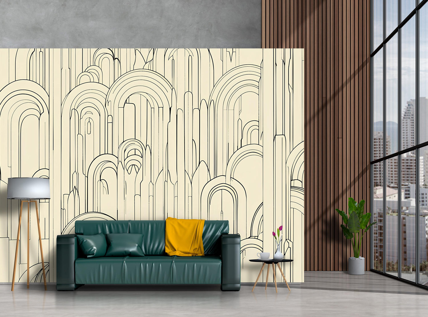 Beige Arch Line Wallpaper – Modern Geometric Wall Mural Vn1095