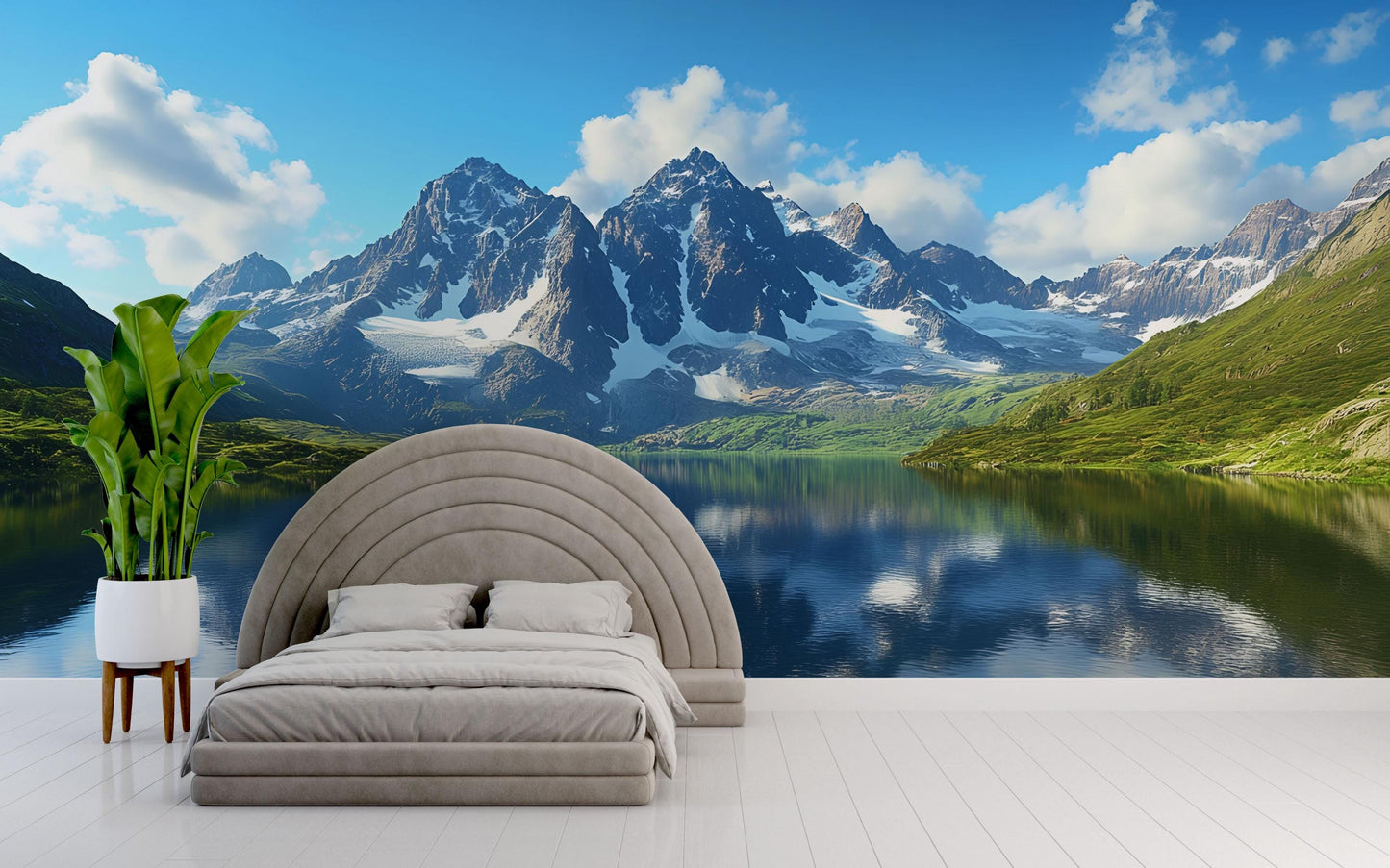 Mountain Lake Wall Mural – Scenic Nature Wallpaper for Bedroom Decor Vn699