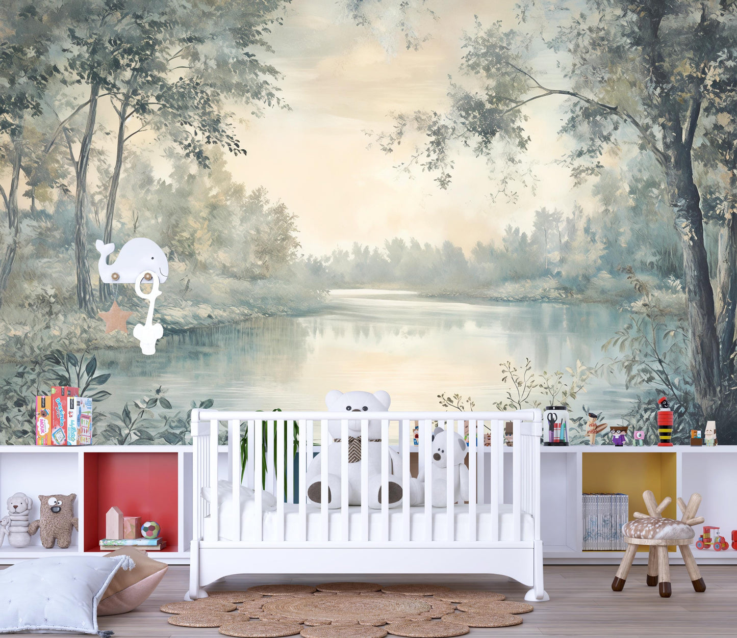 Calm River Forest Wall Mural – Nature Landscape Wallpaper for Bedroom & Living Room Vn975