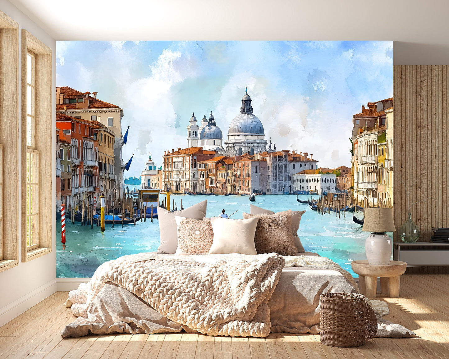 Venice Canal Wall Mural – Watercolor Italy Cityscape Wallpaper Vn917