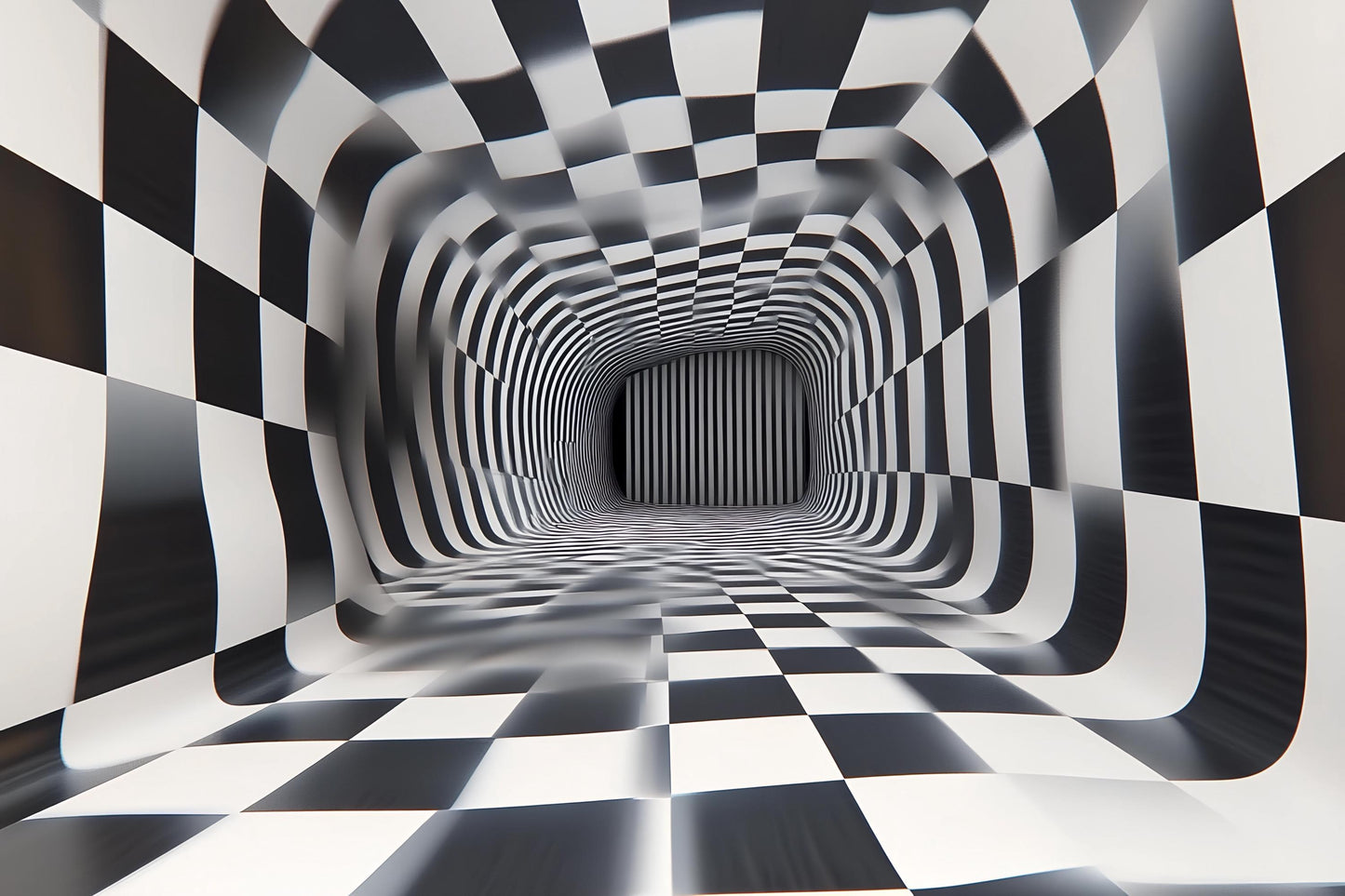 3D Optical Illusion Wall Mural – Black White Tunnel Wallpaper Vn907