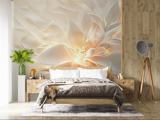 Floral Wall Mural Bedroom Decor – Soft Neutral Flower Wallpaper for Modern Interior, Elegant Wall Art for Bedroom or Living Room Vn266