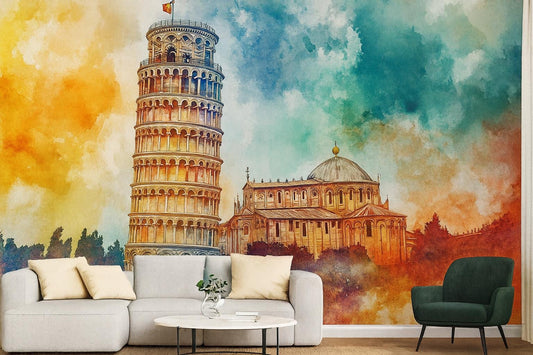 Leaning Tower of Pisa Wall Art – Italy Landmark Watercolor Print Vn952
