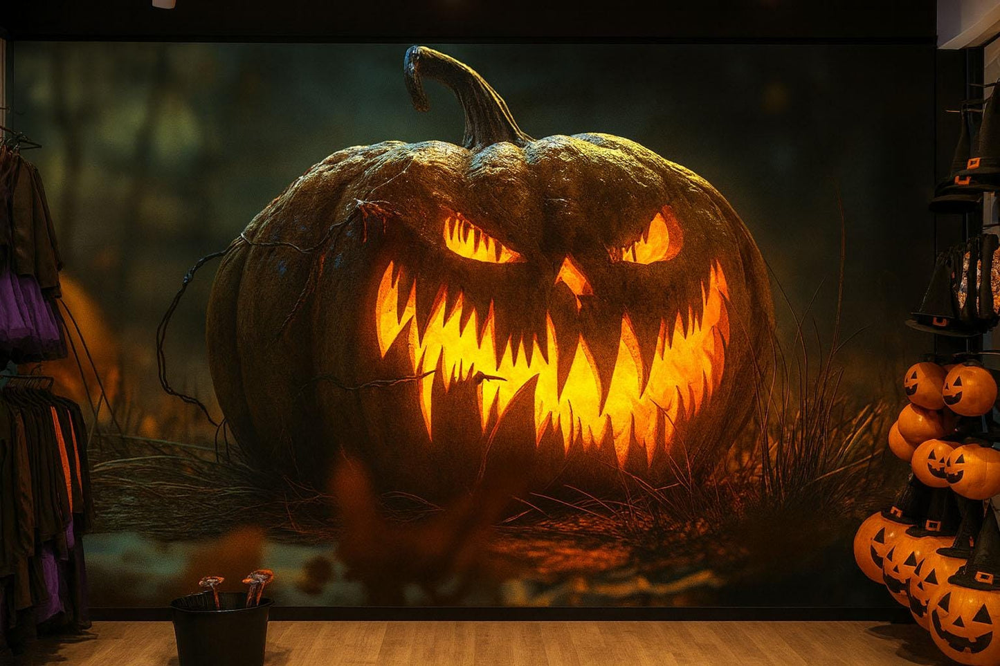 Scary Jack-O’-Lantern Wall Mural – Creepy Halloween Horror Pumpkin Art Vn795