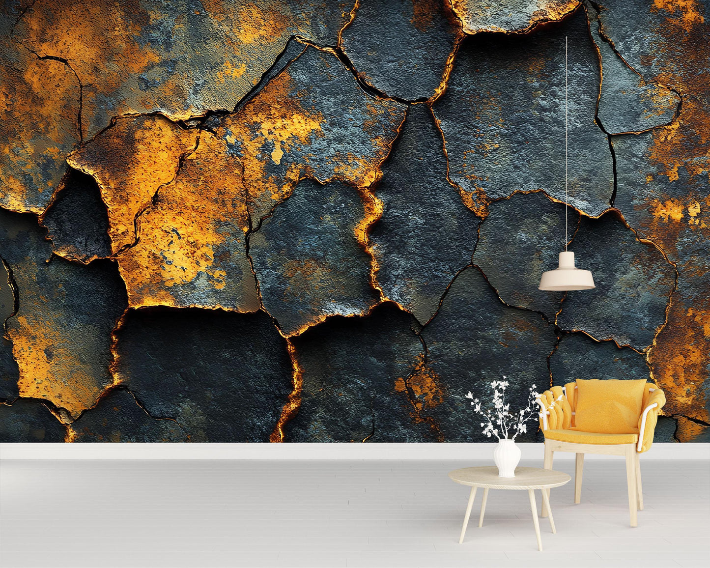 Industrial Rust Texture Wall Mural – Cracked Metal Effect Wallpaper, Grunge Steampunk Wall Art for Living Room or Office Decor Vn597