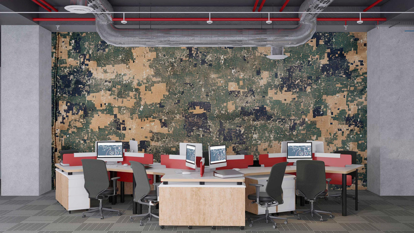 Modern Gym Wall Mural – Digital Camo & Geometric Pattern Wallpaper – Bold Fitness Decor for Home or Commercial Gym Vn457