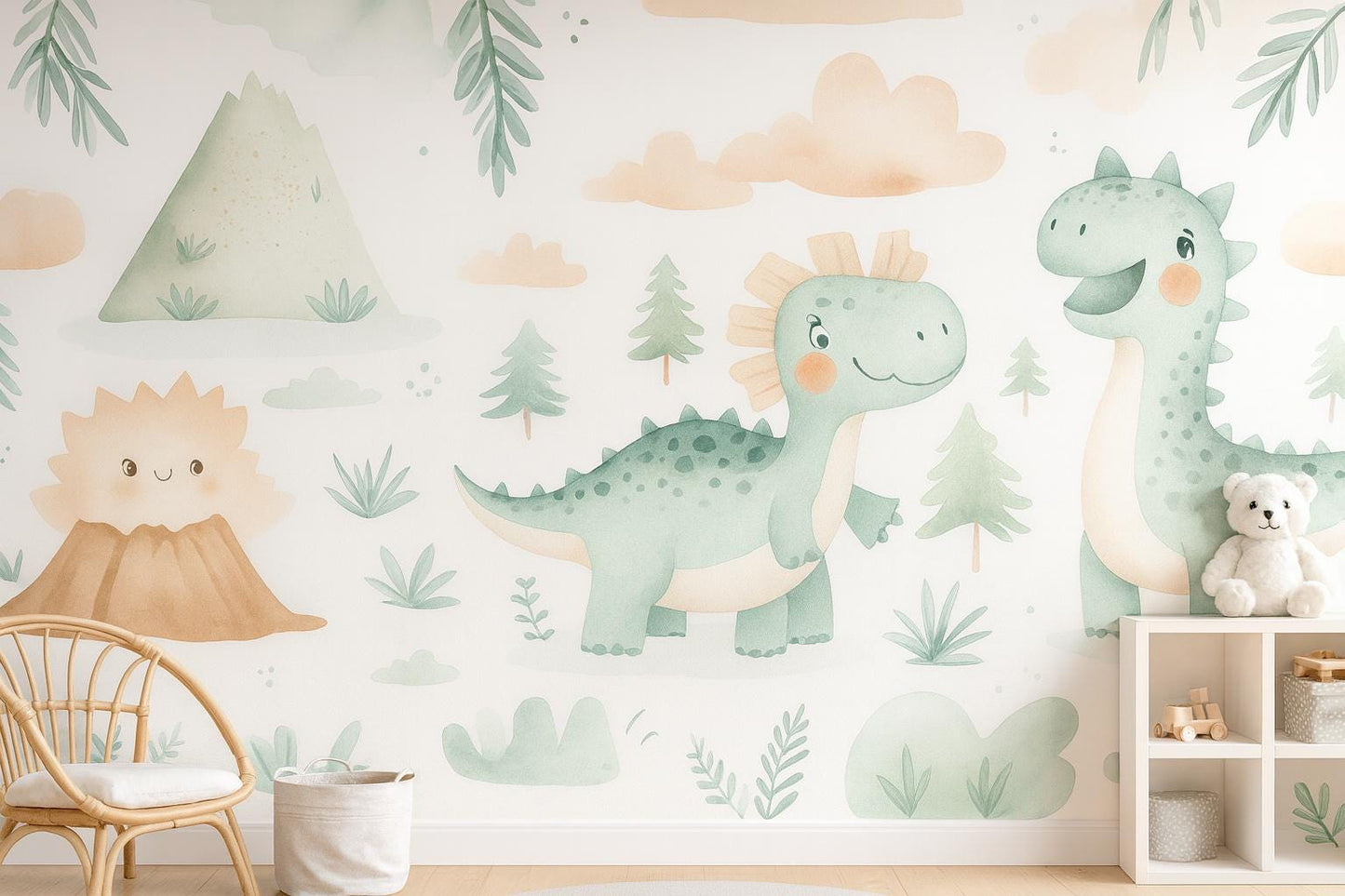 Happy Dinosaur Wall Mural – Cute Cartoon Dino Wallpaper for Nursery & Kids Room Vn977