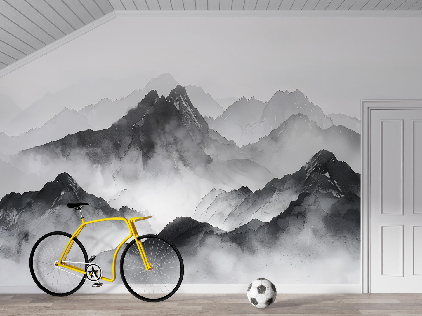 Mountain Wall Mural – Black and White Landscape Wallpaper, Misty Nature Accent Wall Decor for Bedroom or Living Room Vn1063