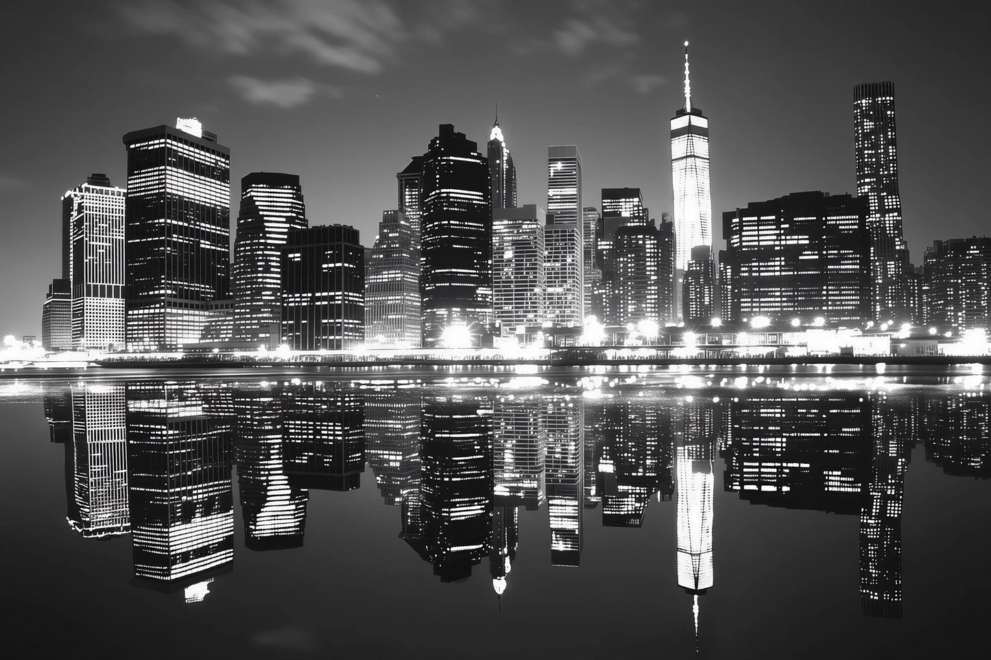 NYC Skyline Wall Mural – Black White Cityscape Wallpaper, Manhattan Reflection Art Vn885