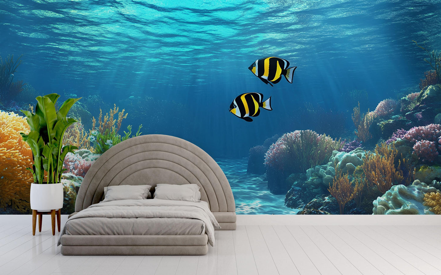 Underwater Ocean Wall Mural | 3D Coral Reef Wallpaper | Tropical Fish Sea Scene Bedroom Decor | Removable Undersea Wall Art Vn595