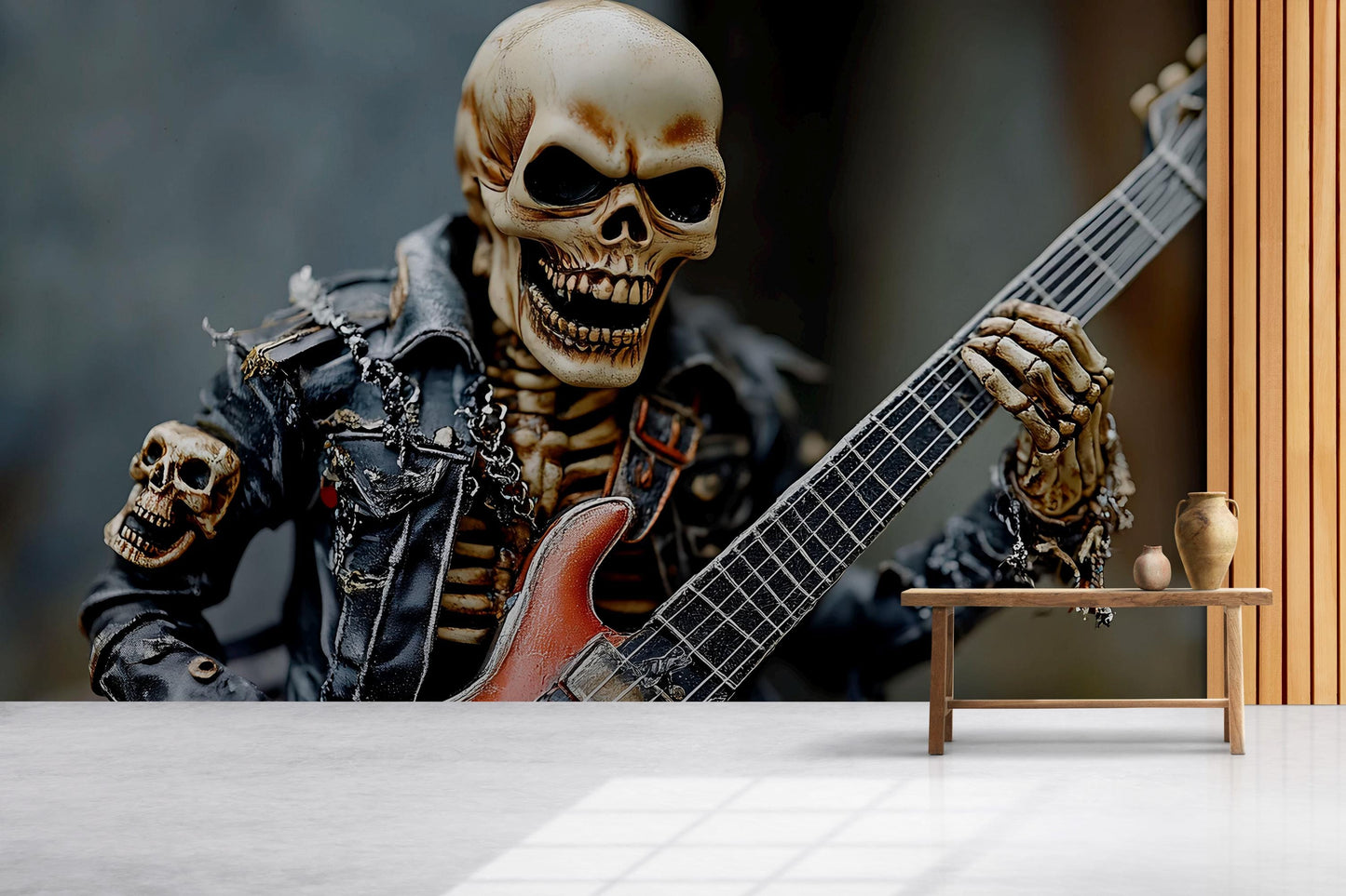 Skeleton Rock Guitarist Wall Mural – Heavy Metal Skull Art Poster – Gothic Punk Rock Room Decor – Cool Musician Wallpaper Vn721