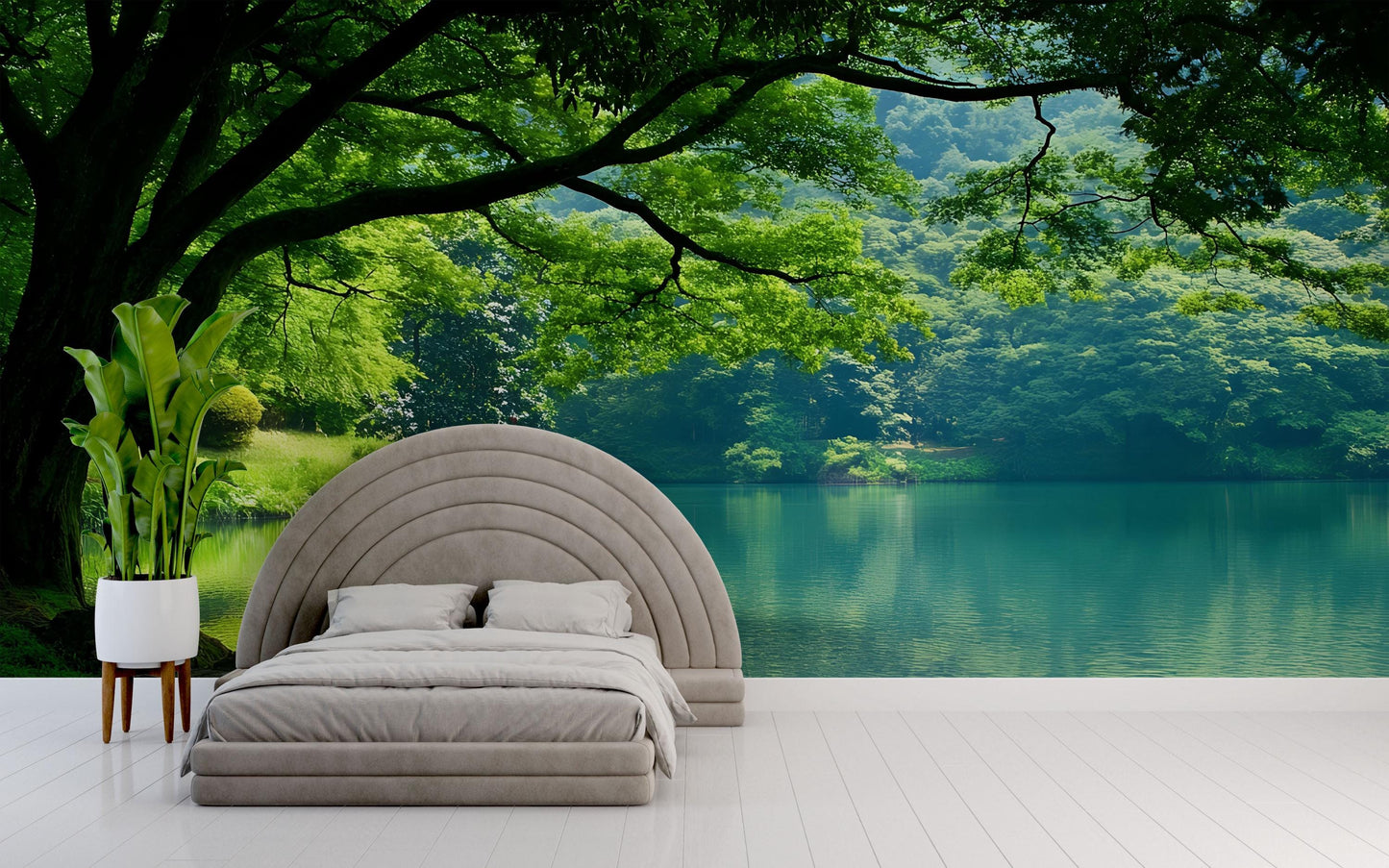 Tranquil Forest Lake Wall Mural – Nature Scenic Wallpaper for Bedroom or Living Room Décor Vn684