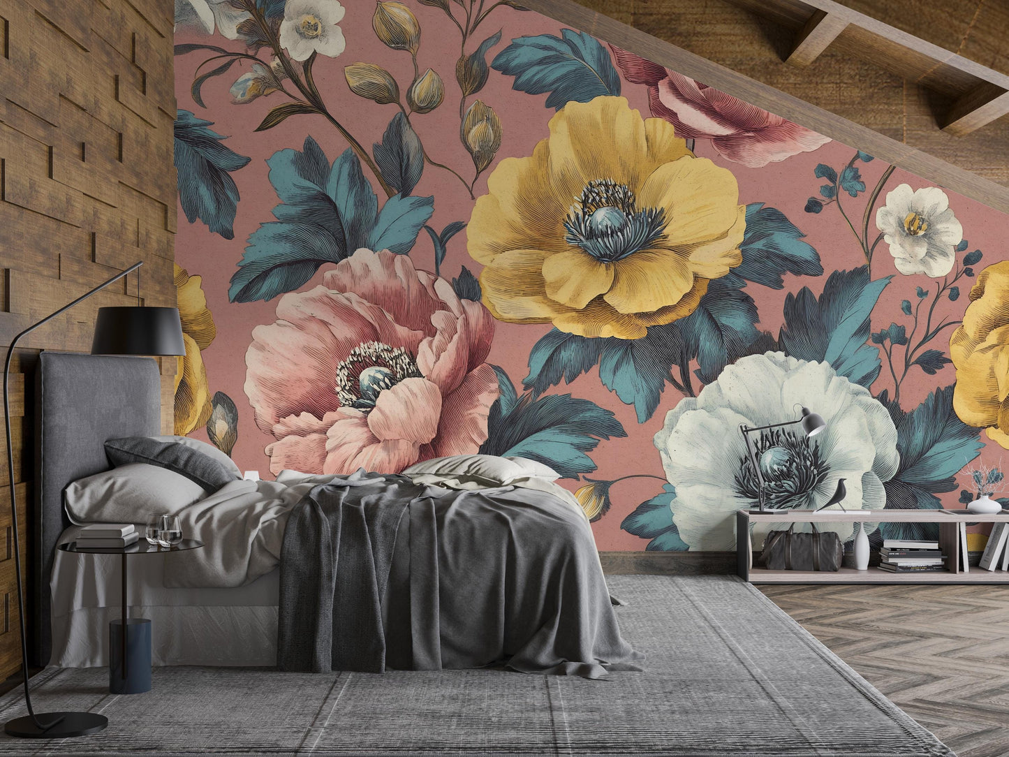 Vintage Floral Wall Mural – Large Botanical Flowers Wallpaper Vn1023