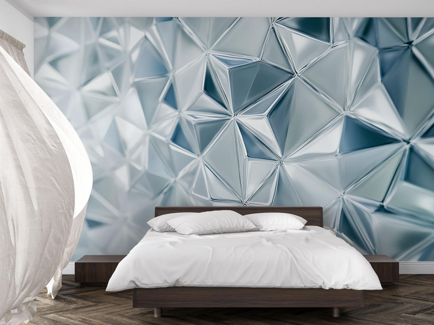 Modern Geometric 3D Wall Mural – Abstract Crystal Pattern for Bedroom Decor Vn661