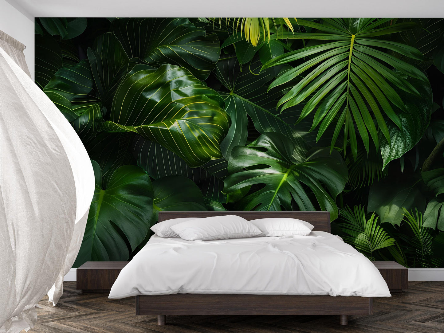 Jungle Leaf Wall Art – Tropical Green Monstera and Palm Print, Botanical Nature Decor for Living Room, Bedroom or Office Vn1064