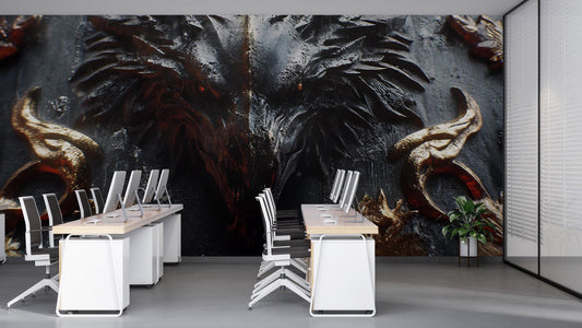 Dark Fantasy Dragon Wall Mural | Gothic Fire Beast Art | Large Wall Decor Vn242