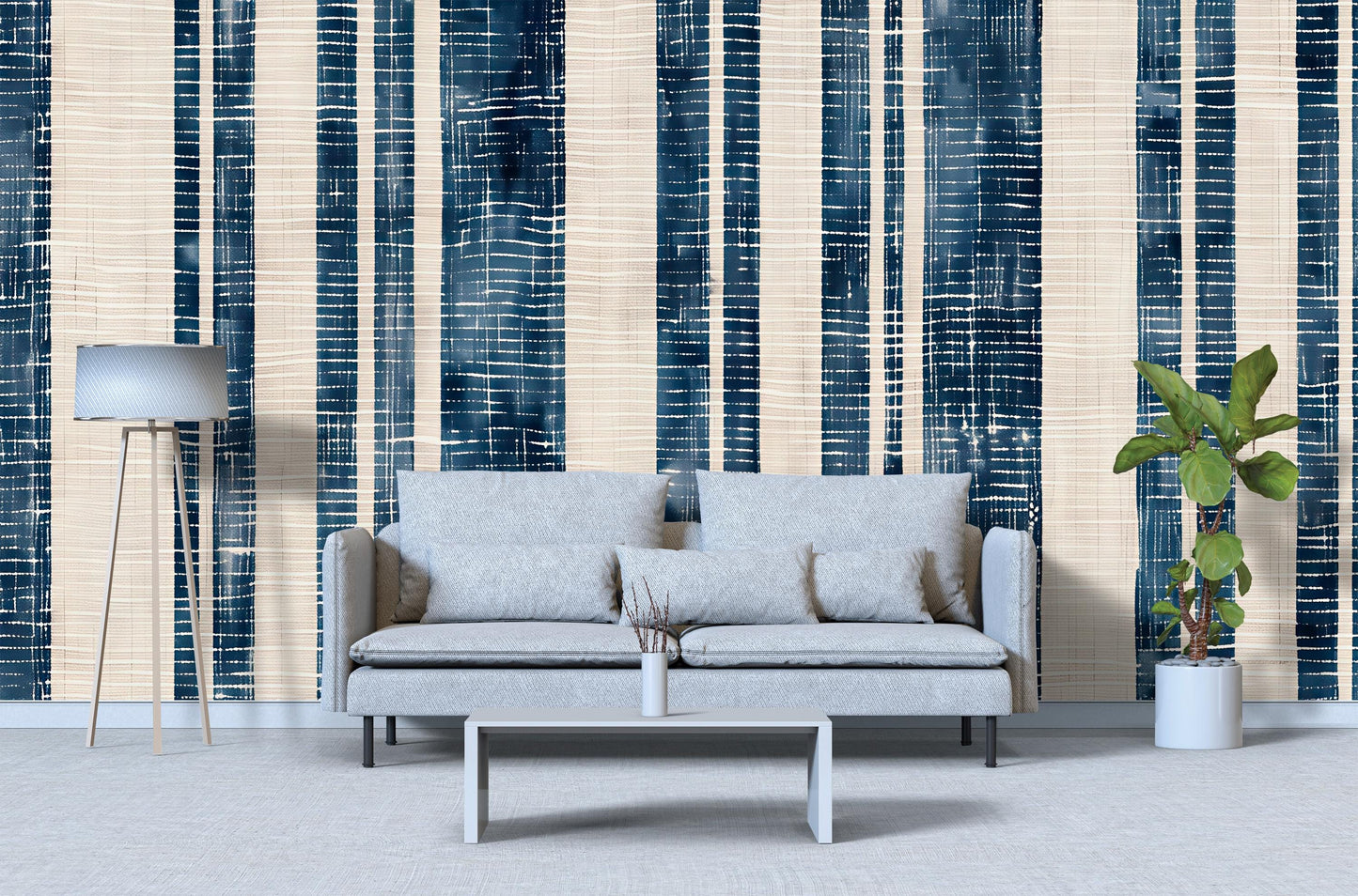 Navy Blue Striped Wallpaper | Modern Coastal Wall Mural | Vertical Stripe Wall Decor Vn1030
