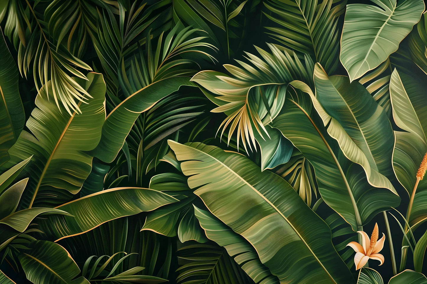 Tropical Jungle Banana Leaf Wall Mural – Exotic Botanical Wallpaper for Living Room or Office Vn1054