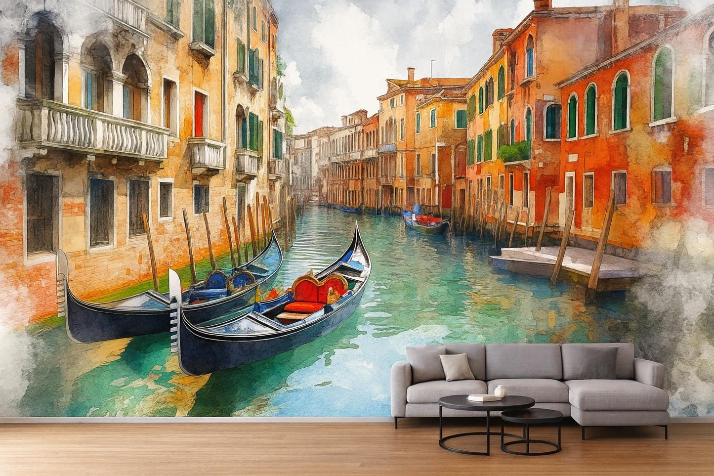 Venice Gondola Canal Wall Mural – Watercolor Italy Wallpaper for Bedroom & Living Room Vn922