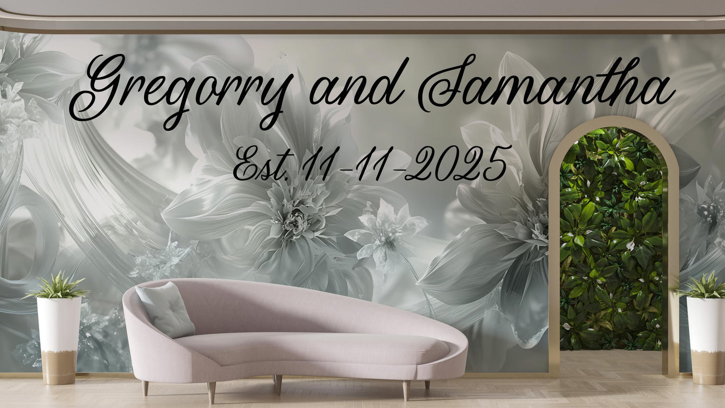 Custom Wedding Floral Wall Sign | Personalized Couple Name Backdrop | Modern Elegant Wedding Decor | Established Date Sign Vn513