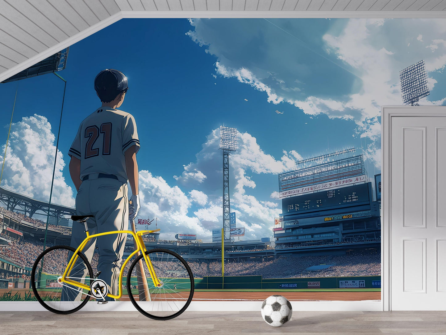 Anime Baseball Wall Mural – Sports Stadium Otaku Art Poster, Large Wallpaper for Bedroom or Game Room Decor Vn526