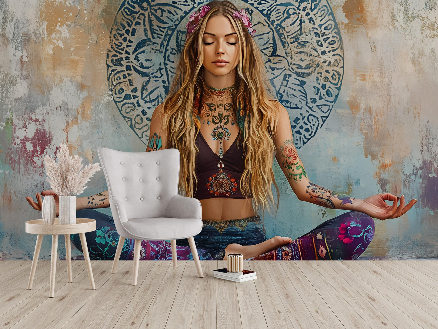 Boho Yoga Wall Art | Spiritual Meditation Poster | Mandala Tattoo Zen Decor Vn482